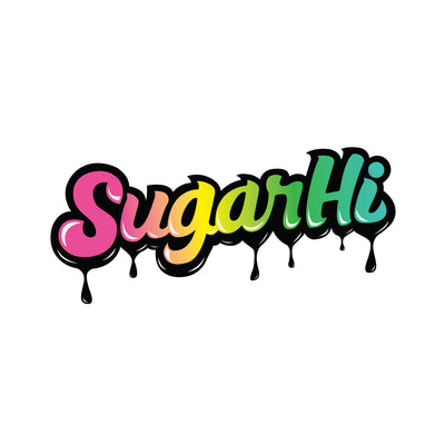 A colorful graphic logo reading 'SugarHi' in a dripping bubble-letter style on a plain white background.