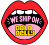 We ship globally text on open mouth graphic